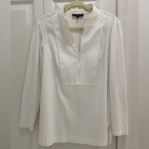 Lafayette 148 white wrist length bib blouse with side vents